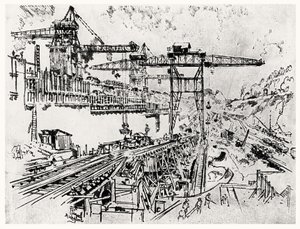 De Muren van de Miraflores Sluis, plaat XXIII uit Het Panamakanaal door Joseph Pennell
