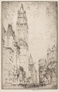 Het Woolworth-gebouw door Joseph Pennell