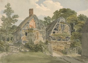 Rieten huisje en aangrenzende schuur door Joseph Powell