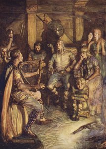 De gleeman zingt de daden van Beowulf door Joseph Ratcliffe (after) Skelton