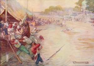 De boten zaten vast in de modder en waren een gemakkelijke prooi, 1908