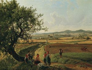 Gezicht op het landgoed Emmersdorf en kasteel Rothenhof met abdij Melk op de achtergrond door Joseph Rebell