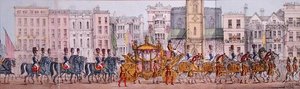 Panoramische weergave van de koninklijke vooruitgang van koningin Victoria door de stad Londen op 9 november 1837 (detail) door Joseph Robins