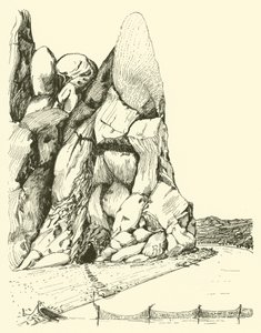 Grot waar de man en vrouw eerst woonden (gravure)
