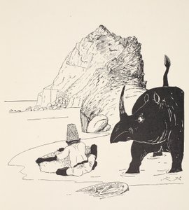 De Parsee begint zijn cake te eten op het Onbewoonde Eiland, illustratie uit 