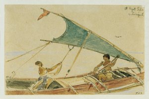 Boot voor het eiland Puinipet (Ponape), Caroline-eilanden