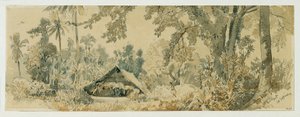 Inheemse hut op het eiland Puinipet (Ponape), Caroline-eilanden door Joseph Selleny