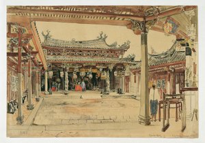 Binnenplaats van een Chinese tempel in Singapore door Joseph Selleny