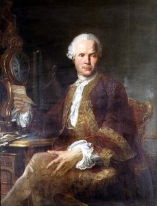 Portret van een heer in een wijnrode jas