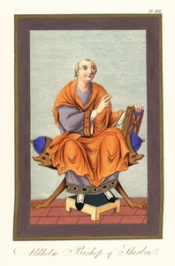 Aldhelm, Bisschop van Sherborn c639-709 (gravure) door Joseph Strutt