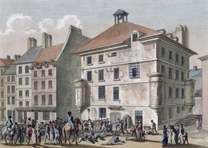 De Septembermoorden: De Slachting in de Abbaye-gevangenis nabij St. Germain des Pres, 2-5 september 1792, gegraveerd door Reinier Vinkeles (1741-1816) en Daniel Vrydag (1765-1822) door Joseph Swebach Desfontaines