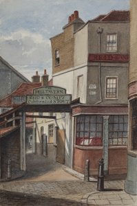 Uitzicht op Bell Tavern, Addle Hill, met bord voor Reid en Companys beroemde stout, en een stoeppaal, 1868