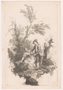 Man en vrouw met een korf met gevogelte door Joseph Wagner (possibly)