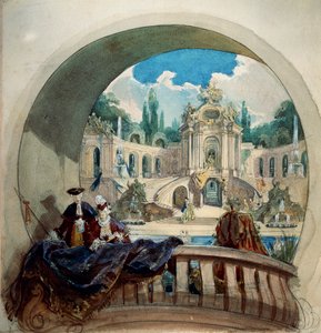Voorbereidende tekening voor lunet van plafond van audiëntiezaal in koninklijk kasteel van Ludwig II in Linderhof door Joseph Watter