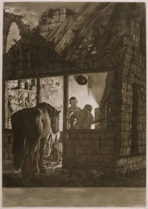 Een hoefsmidwinkel, gegraveerd door Willam Pether, 1771