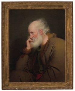 Een oude man, halflang, in een met bont gevoerde jas door Joseph Wright of Derby