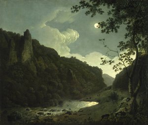 Dovedale bij maanlicht door Joseph Wright of Derby
