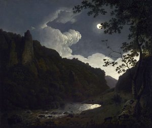 Dovedale bij maanlicht door Joseph Wright of Derby
