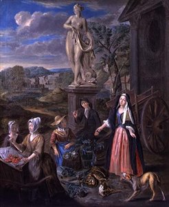 Figuren op een Markt in een Klassiek Landschap