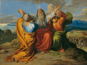 De biddende Mozes met Aaron en Hur op de berg Horeb door Joseph von Fuhrich