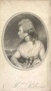 Mevrouw Robinson. Mary Robinson, geboren Darby, bekend als Perdita (1758-1800). Engelse actrice, dichter en romanschrijver. Eerste publieke minnares van Koning George IV terwijl hij nog Prins van Wales was. Portret, naar Sir Joshua Reynolds. door Joshua (after) Reynolds