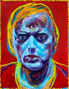 Expressief portret met blauw gezicht