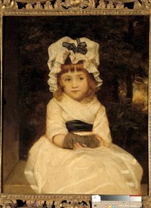 Portret van Penelope Boothby Een klein meisje zit heel wijs. Schilderij door Joshua Reynolds (1723-1792), circa 1788 Privécollectie door Joshua Reynolds