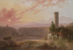 Uitzicht op het Meer van Nemi bij Zonsondergang, c.1840-50 door Joshua H. Shaw