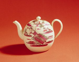 Herderinnetje theepot, versierd door David Rhodes, ca. 1770