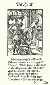 De hoedenmaker (gravure) door Jost (after) Amman