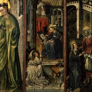 Annunciatie, middenlinker paneel van polyptiek door Jost (attr. to) Amman
