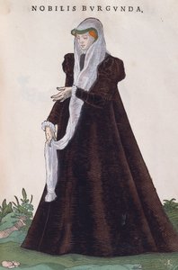 Bourgondische adellijke vrouw in traditionele klederdracht, gravure uit Habitus praecipuorum popularum