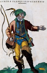 Kostuum van een koetsier in Duitsland, gravure uit Habitus praecipuorum popularum door Jost Amman
