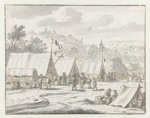 Gezicht op een kampement van het leger van Willem III nabij Lembeek, Vlaams-Brabant door Josua de Grave