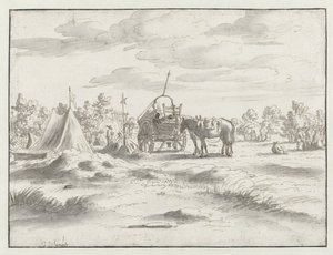 Gezicht op een kampement van het leger van Willem III bij Leuven door Josua de Grave