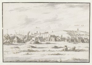 Gezicht op een kampement van het leger van Willem III bij Leuven door Josua de Grave