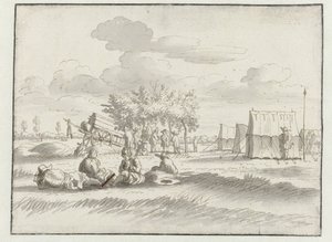 Gezicht op een kampement van het leger van Willem III bij Leuven door Josua de Grave