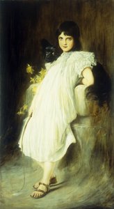 Portret van een Jong Meisje met haar Hond, 1908 door Joszi Arpad Koppay