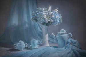 Stilleven met zachte blauwe thee door Joyce Guojun Ma