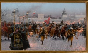 Vertrek uit Wilanów van Jan III Sobieski en Marysienka, 1897 door Jozef Brandt