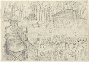 Schilder in een tulpenveld door Jozef Israëls