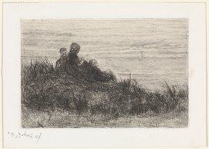 Duinlandschap met moeder en kinderen