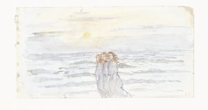 Drie meisjes, bij de zee door Jozef Israëls