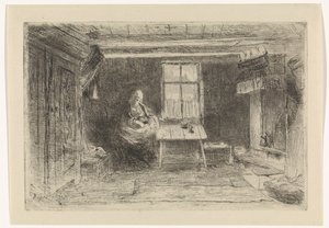 Interieur met moeder en kind