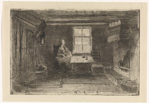 Interieur met moeder en kind