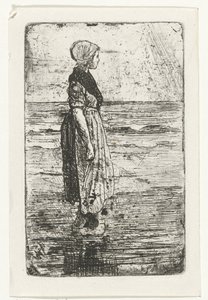Staande vrouw op het strand door Jozef Israëls