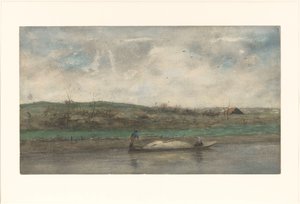 Zandschuit in vaart door glooiend landschap door Jozef Neuhuys