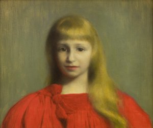Klein meisje in rode jurk door Jozef Pankiewicz