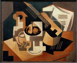 Gitaar en fruitschaal door Juan Gris