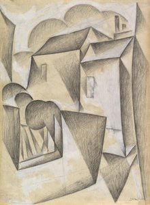 Huizen in Parijs, Place Ravignan, 1911 door Juan Gris